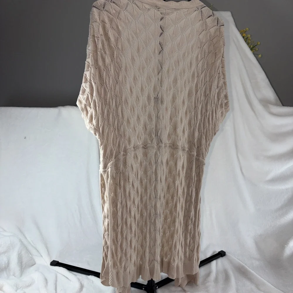 Grace Karin Open Front Cardigan XL Tan Diamond Weave Drawstring Waist Boho Layer